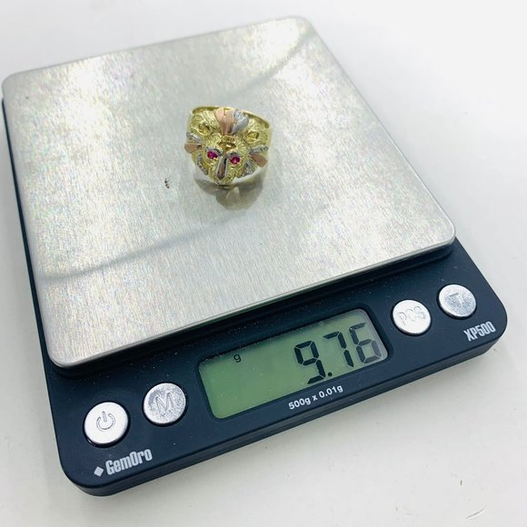 Anillo de Leon Tres Oros para Hombre Solid Gold 14K Tri Color Lion Head Ring #10 - Picture 9 of 9